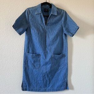 Dockers Women’s Denim Dress Small Blue Hemp Collar Popover Pockets NWOT